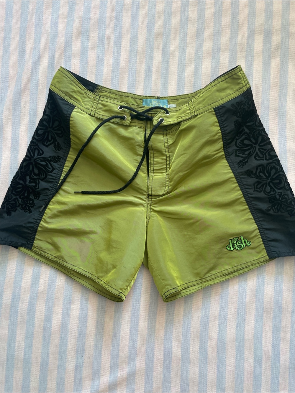 Y2K Women’s chartreuse Green & Black velvet appliqués Women's swim Shorts